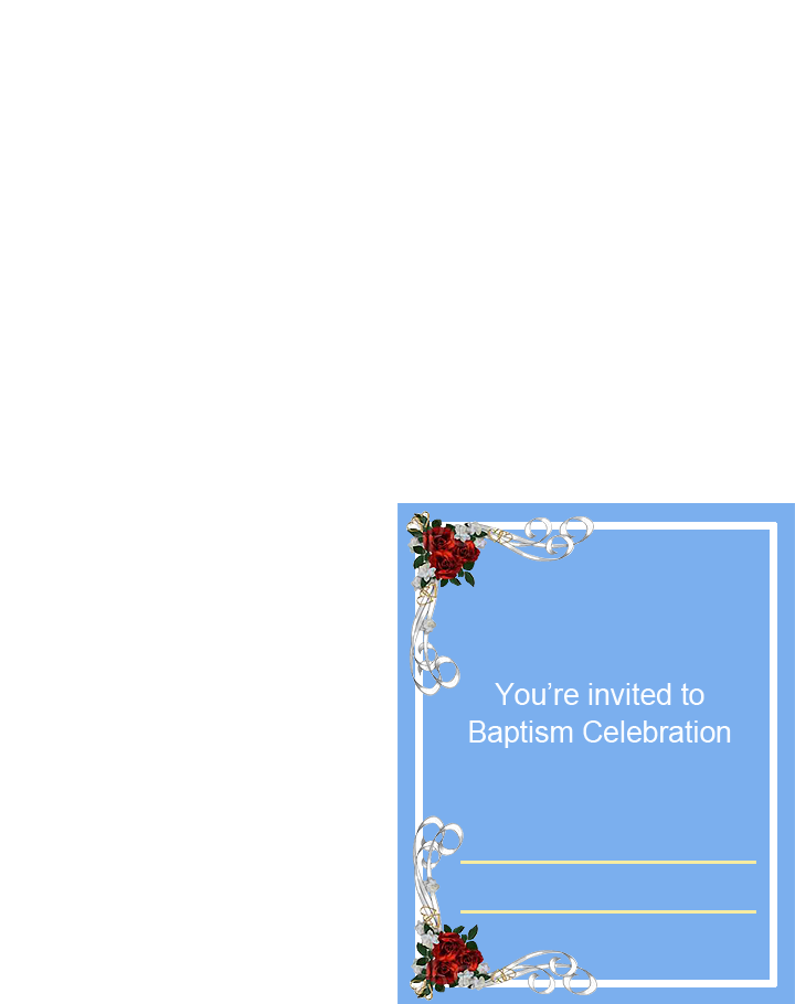 Four-Fold Blue With Roses Printable Baptism Invitations