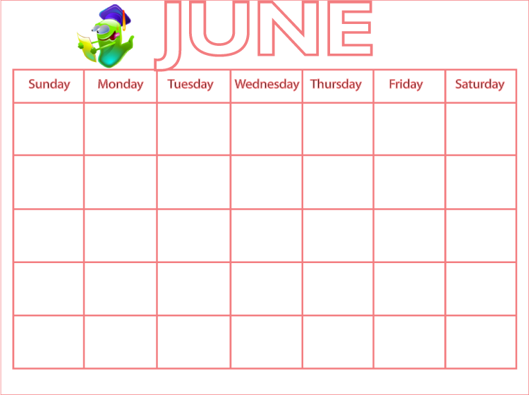 Pink Graduation Blank Worm Printable Calendar