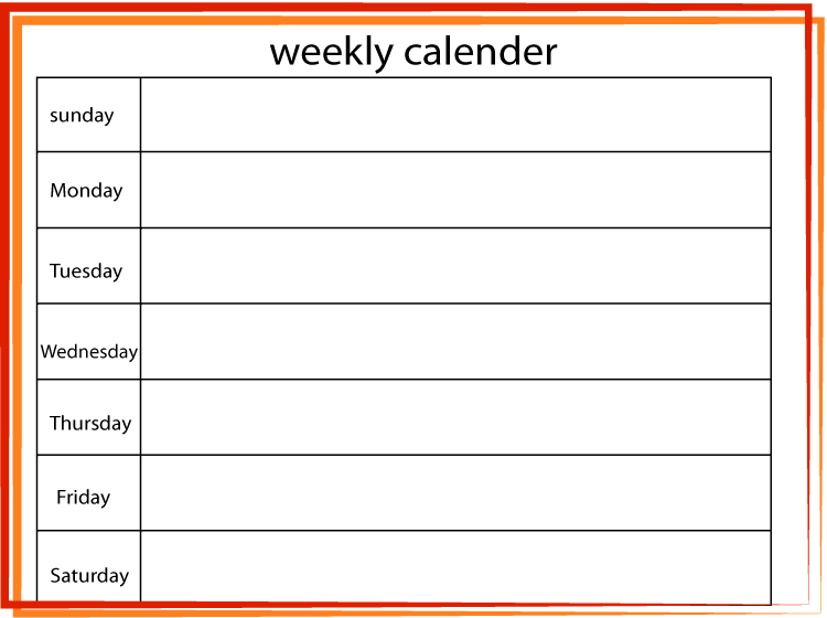 Red-Orange Printable Blank Weekly Calendar