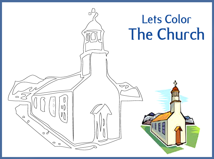 Blue Printable Let's Color the Church Worksheet