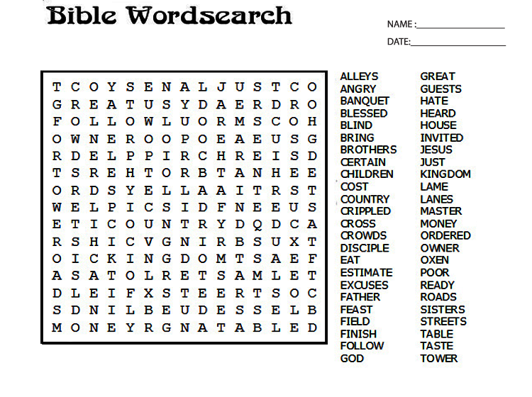 Printable Bibe Word Search Worksheet