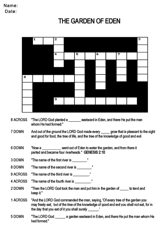 Printable Crossword Church Worksheets