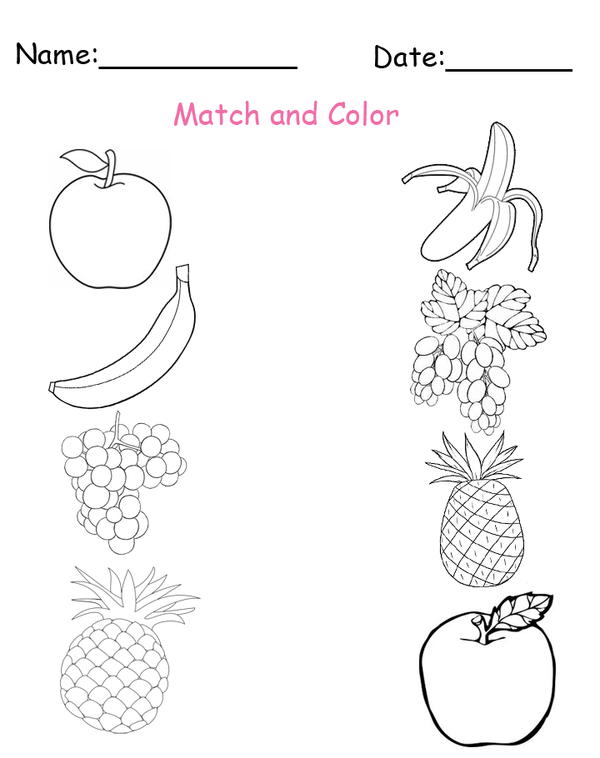 Printable Match and Color Fruit Worksheets