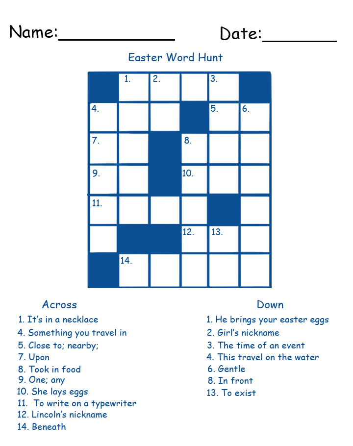 Easter Crossword Puzzle Printable Games