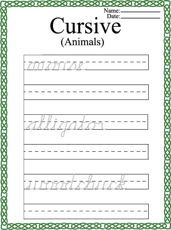 Printable Cursive Words Worksheets