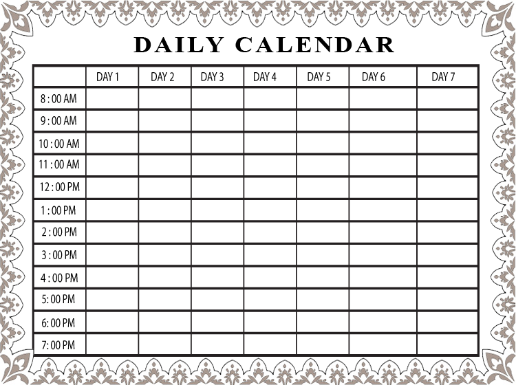 Printable Custom Daily Calendar