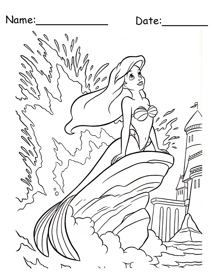 Ariel Sitting On A Rock Disney Printable Coloring Pages