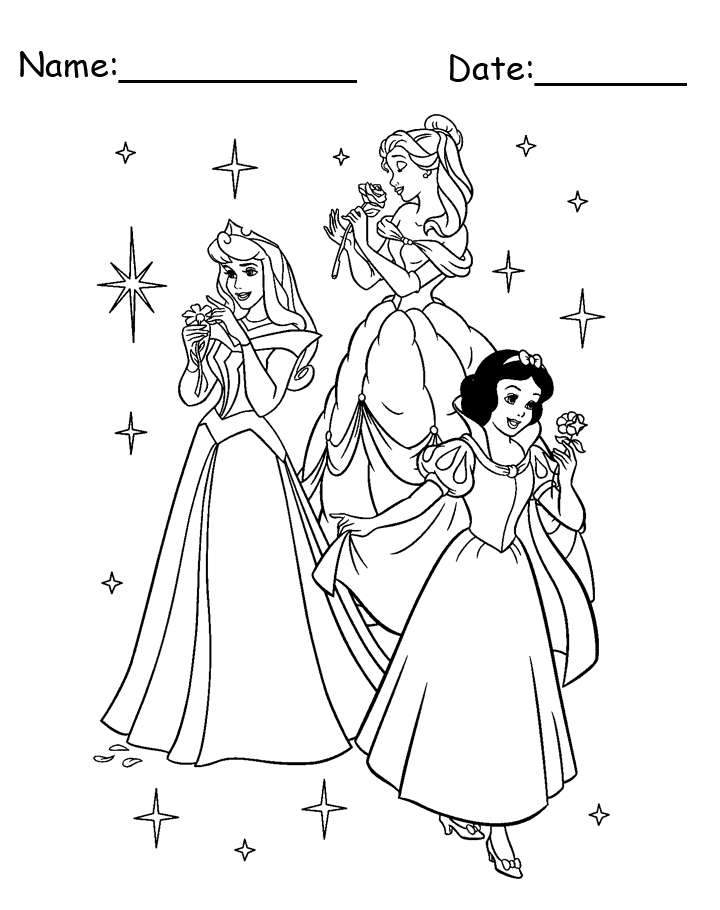 Three Princesses Disney Printable Coloring Pages