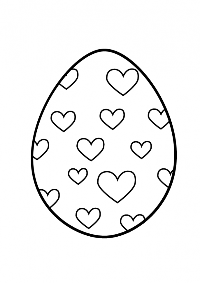 Coloring Page Easter Egg with many love and hearts