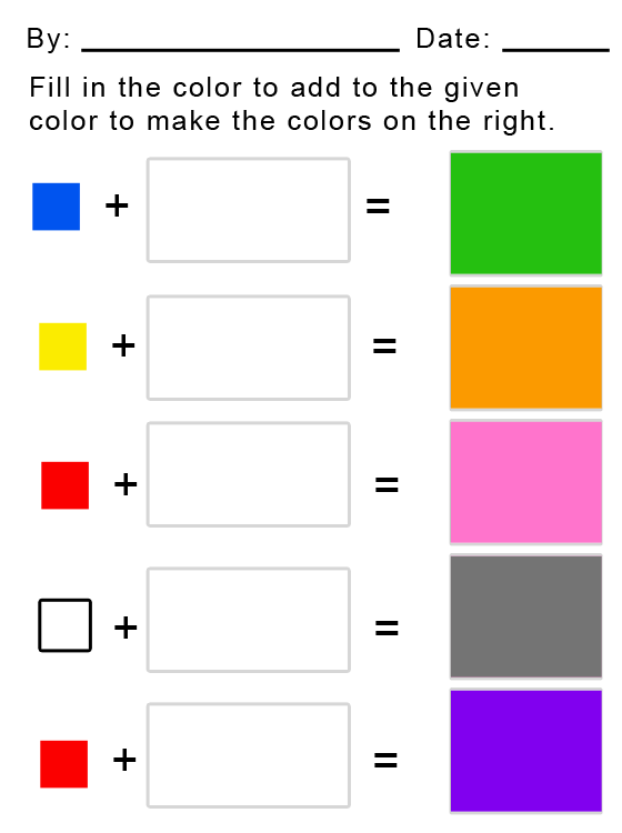 Adding Your Colors Printable Kids Worksheets