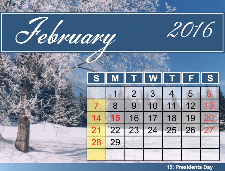 February 2016 Snow Calendar