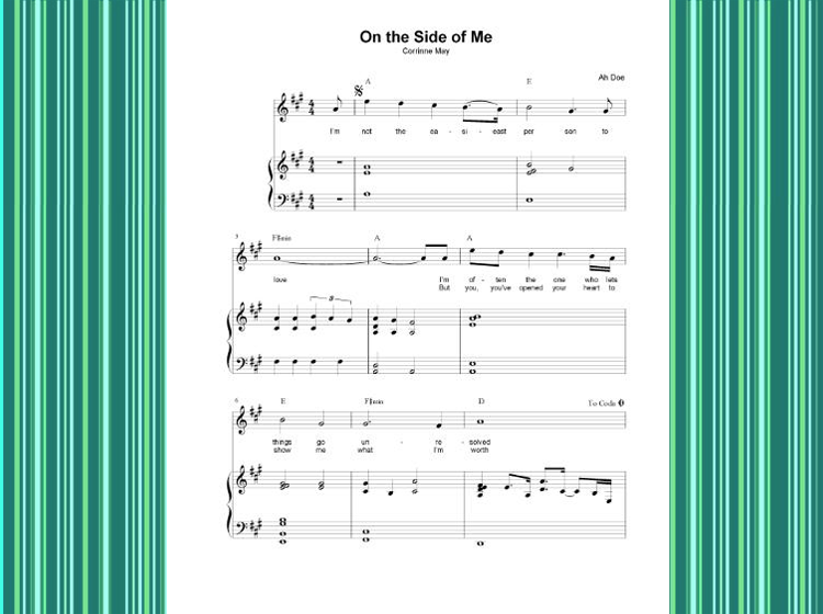 On The Side of Me Printable Piano Music