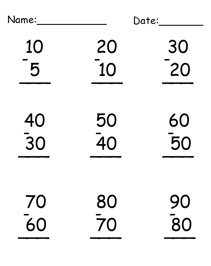 Helpful Subtraction Worksheet