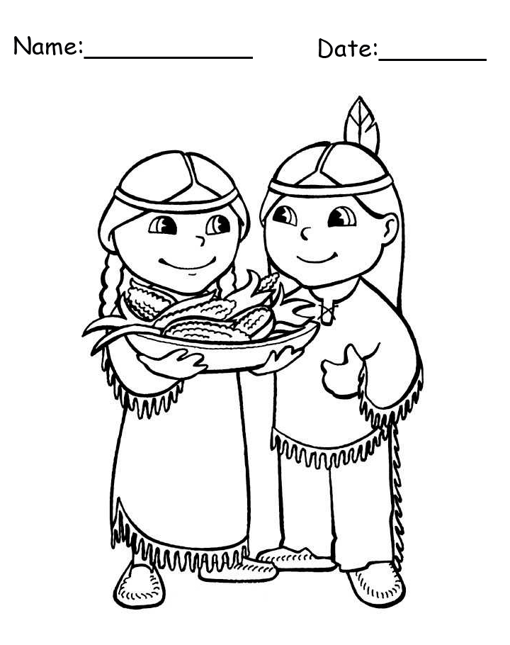 Thanksgiving Native American Boy and Girl Printable Coloring Page