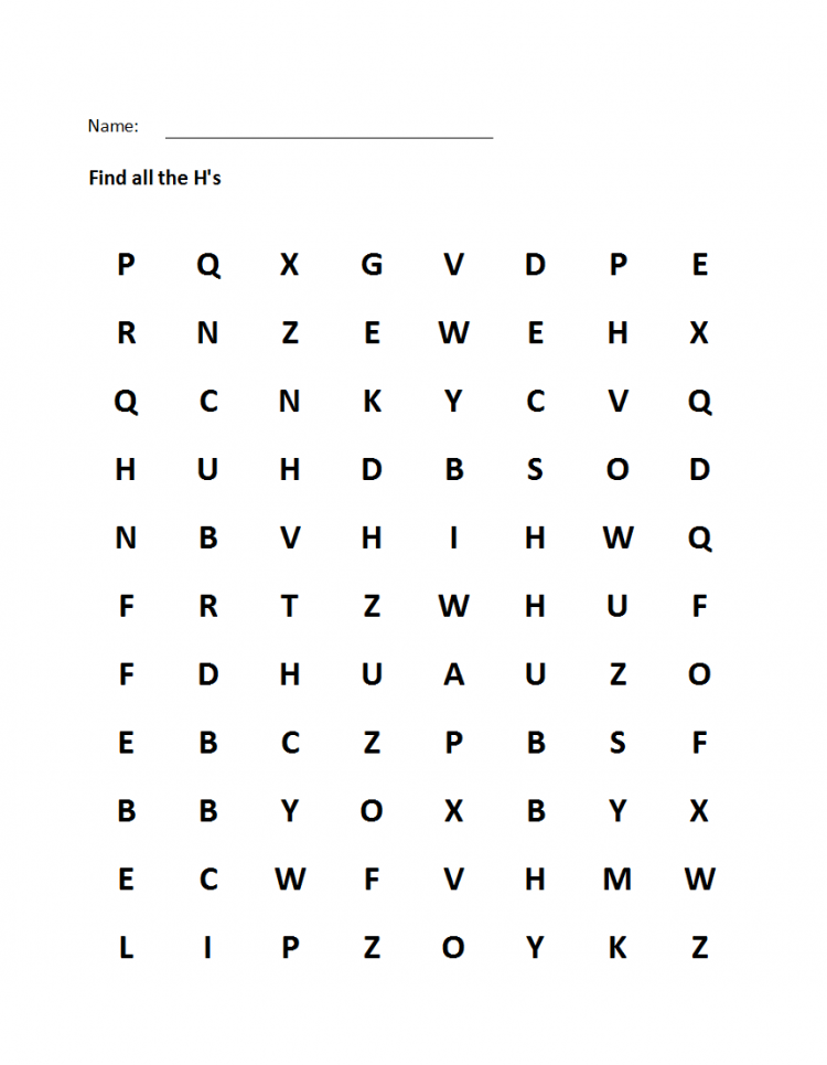 Printable Visual Scanning "Letter H" Worksheet