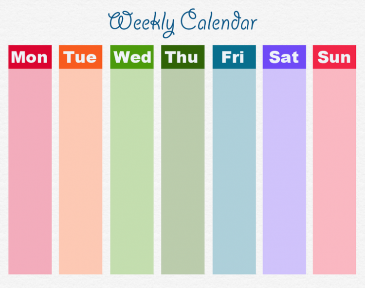 Printable Multicolor Weekly Calendars