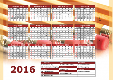 Printable 2016 Calendar with Pencils