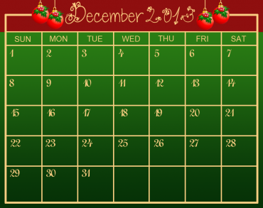 December Green Printable Calendar Template