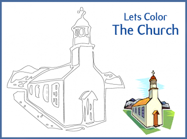 Blue Printable Let's Color the Church Worksheet