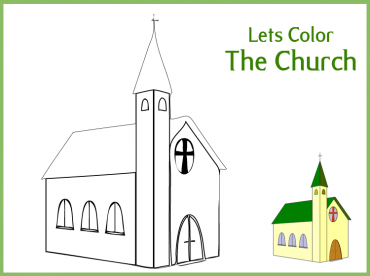 Green Border Let's Color the Church Worksheet