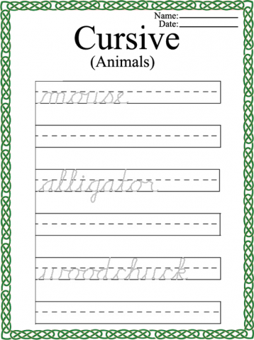 Printable Cursive Words Worksheets