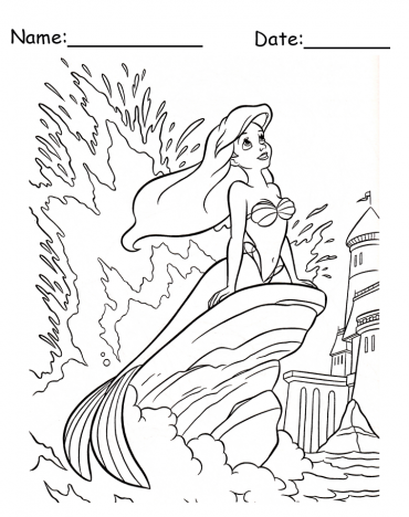 Ariel Sitting On A Rock Disney Printable Coloring Pages
