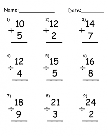 Printable Simple Division Worksheets