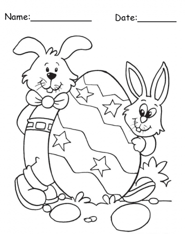 Two Rabbits With Egg Easter Printable Coloring Pages