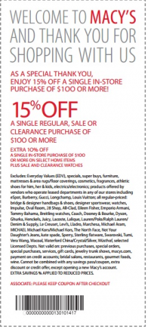 Printable Macy's Single Item Coupon