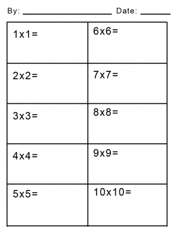 Learning Squares Multiplication Math Worksheets