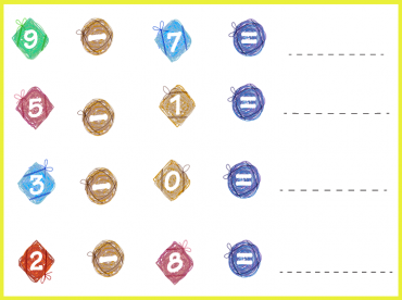 Yellow Border Subtracting with Shapes Math Worksheets