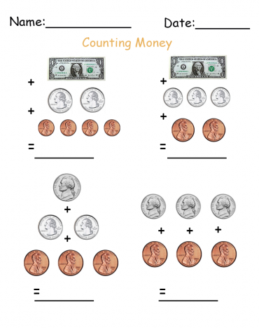 Counting Dollars and Cents Printable Worksheets 