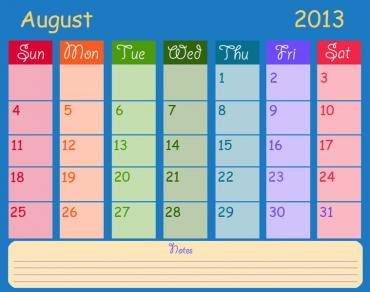 August Monthly Printable Calendars