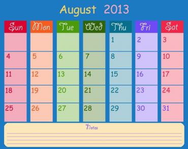 Printable Blue August Monthly Calendars