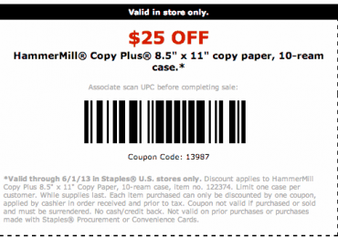 Printable Staples Paper Coupon