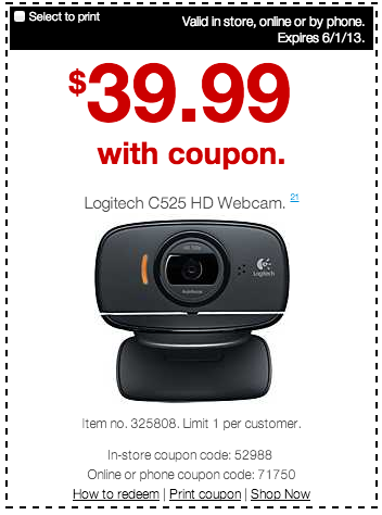 Printable Staples Webcam Coupon
