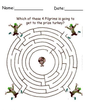 Free Pilgrims Maze Thanksgiving Crafts Printable