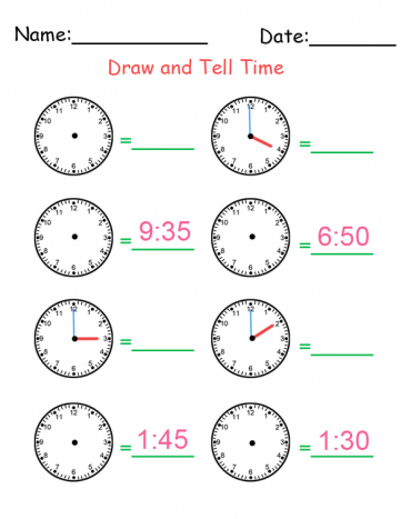 Printable Draw and Tell Time Worksheets