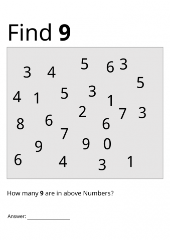 Printable Visual Scanning Worksheet Find 9