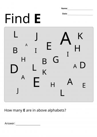 Printable Letter E Visual Scanning Worksheets