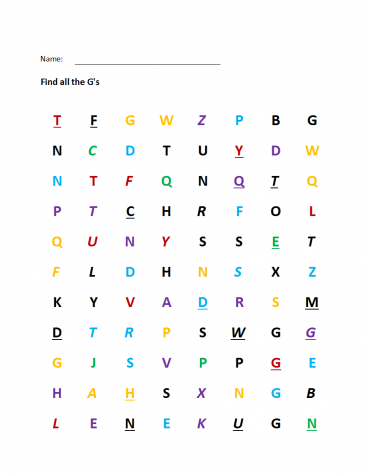 Printable Visual Scanning "Letter G" Worksheet 